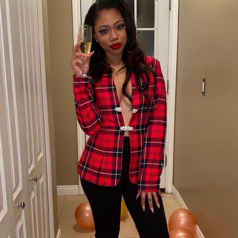 Naked Wardrobe Red & Black Checkered Blazer